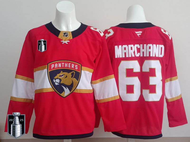 Men 2025 Florida Panthers #63 Marchand Red Fanatics Home Premium NHL Jersey style 5